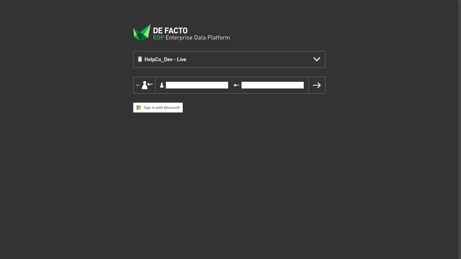 De Facto EDP login page