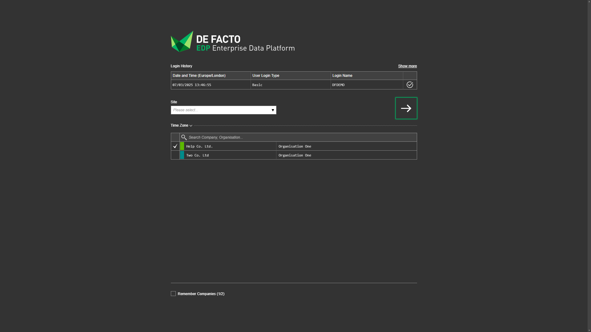 De Facto EDP login page part 2