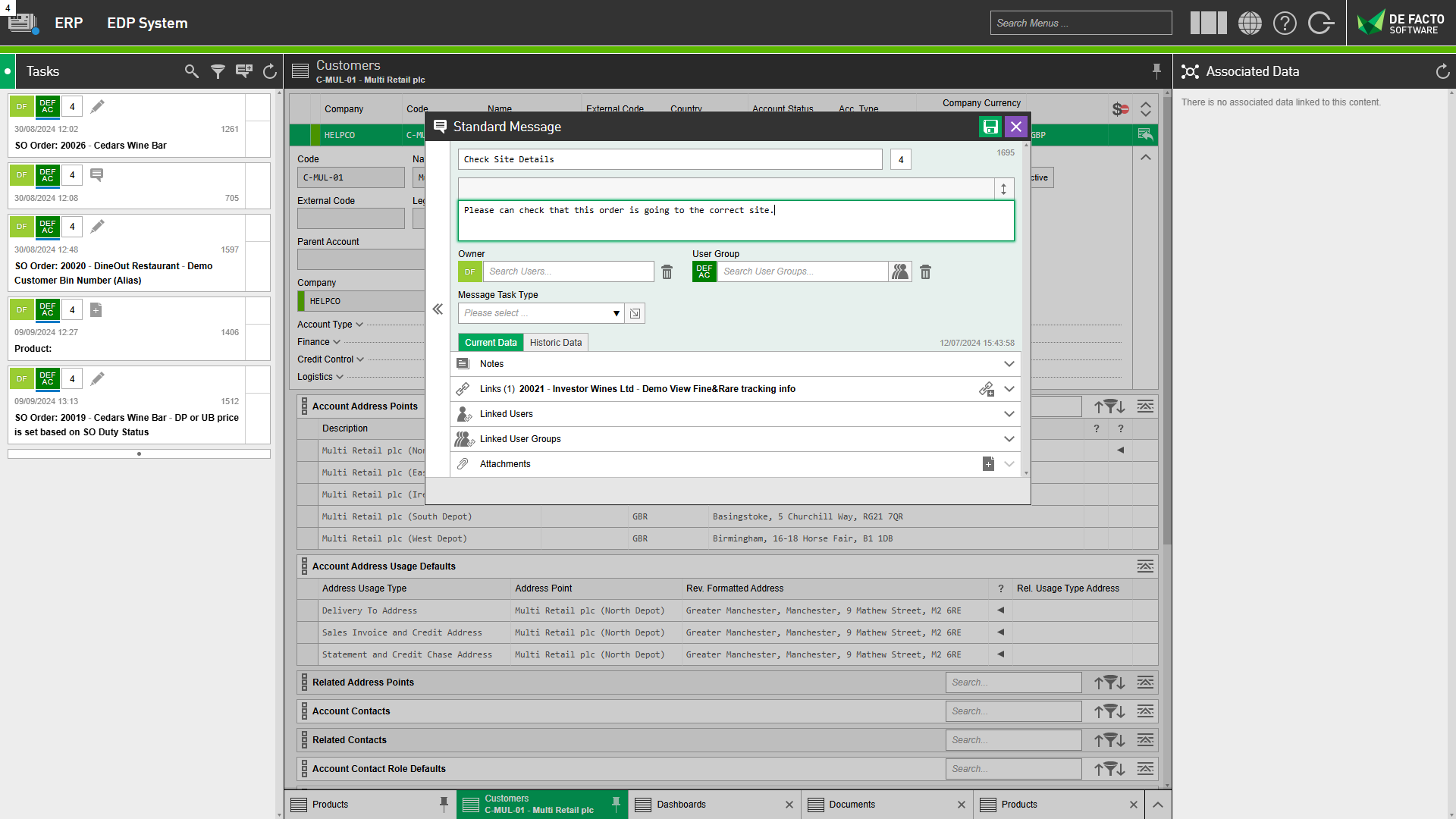 De Facto EDP Message Task System