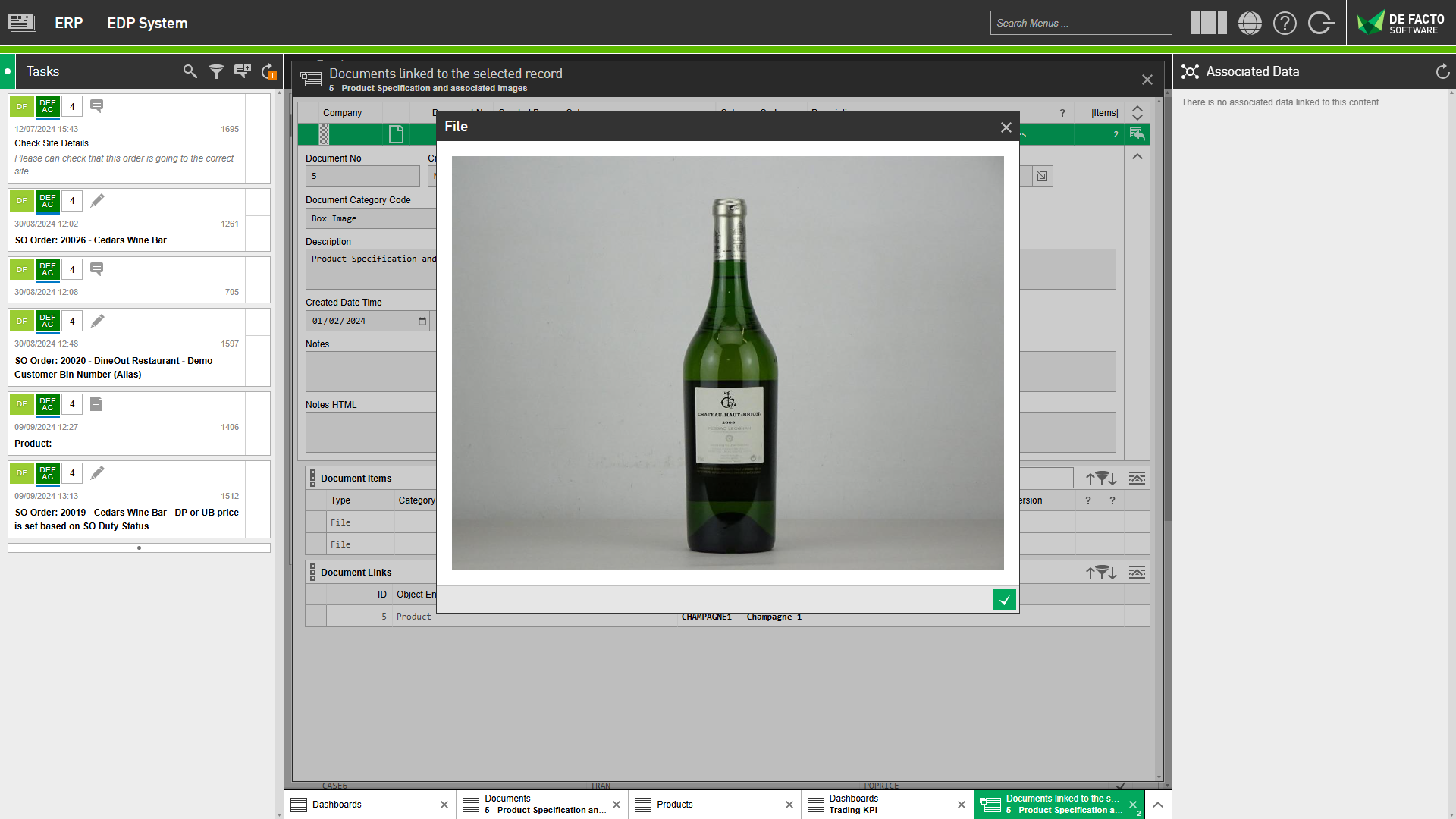 Documents, specifications and images <strong>can be stored against any data record(s).